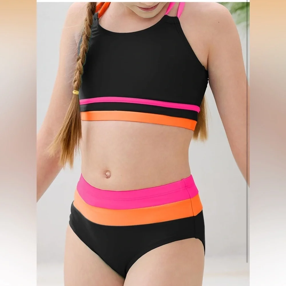 blibean Tween Girls Swimsuits 2 Piece Color Block Bikini Sets 058